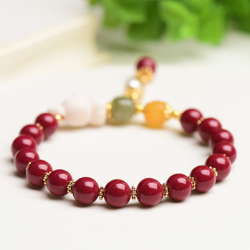 Bracelet de bénédiction en jade cinabre Hetian de 10 mm pour l'année du lapin