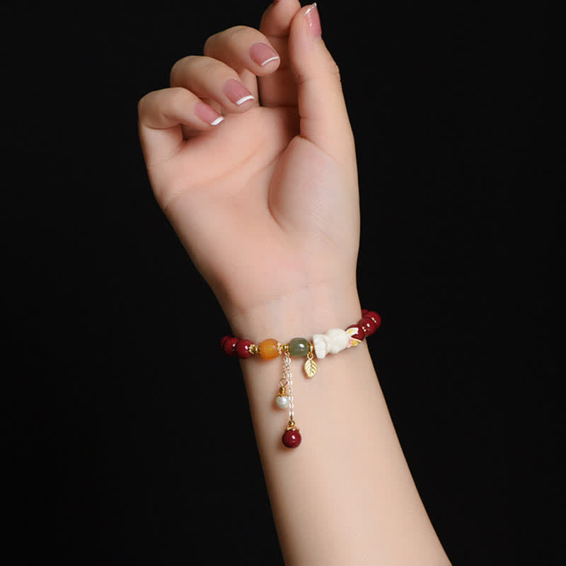 Bracelet de bénédiction en jade cinabre Hetian de 10 mm pour l'année du lapin