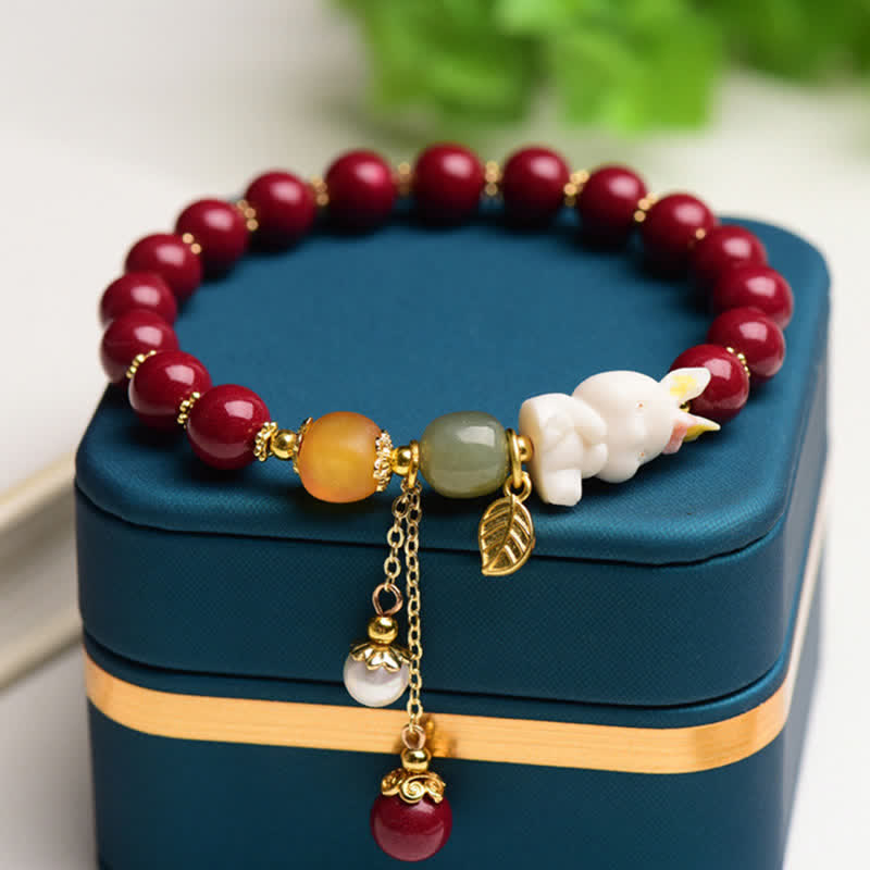 Bracelet de bénédiction en jade cinabre Hetian de 10 mm pour l'année du lapin