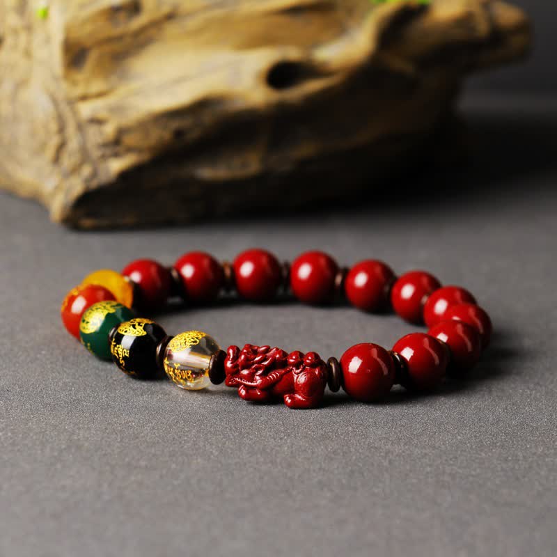 Bracelet PiXiu en cinabre de 10 mm pour la richesse et le calme
