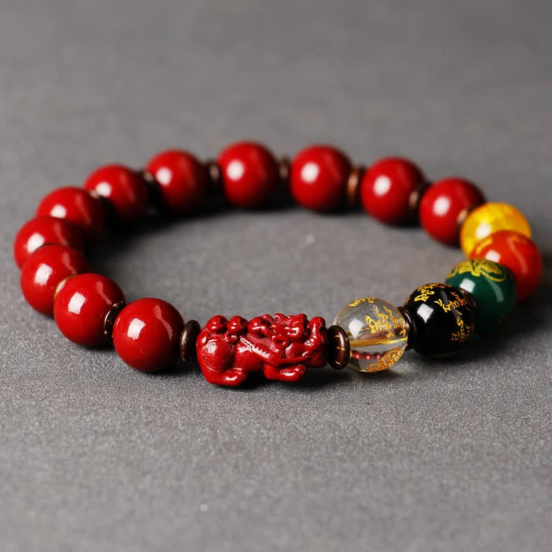 Bracelet PiXiu en cinabre de 10 mm pour la richesse et le calme