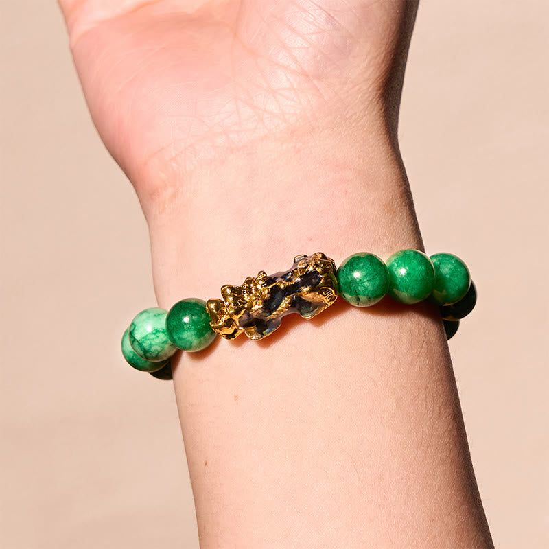 Bracelet de protection PiXiu en jade cyan de 10 mm
