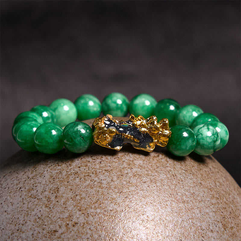 Bracelet de protection PiXiu en jade cyan de 10 mm