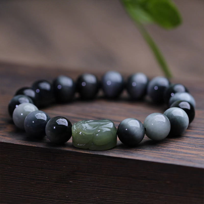 Bracelet de confiance Pixiu en jade Hetian œil d'aigle de 10 mm