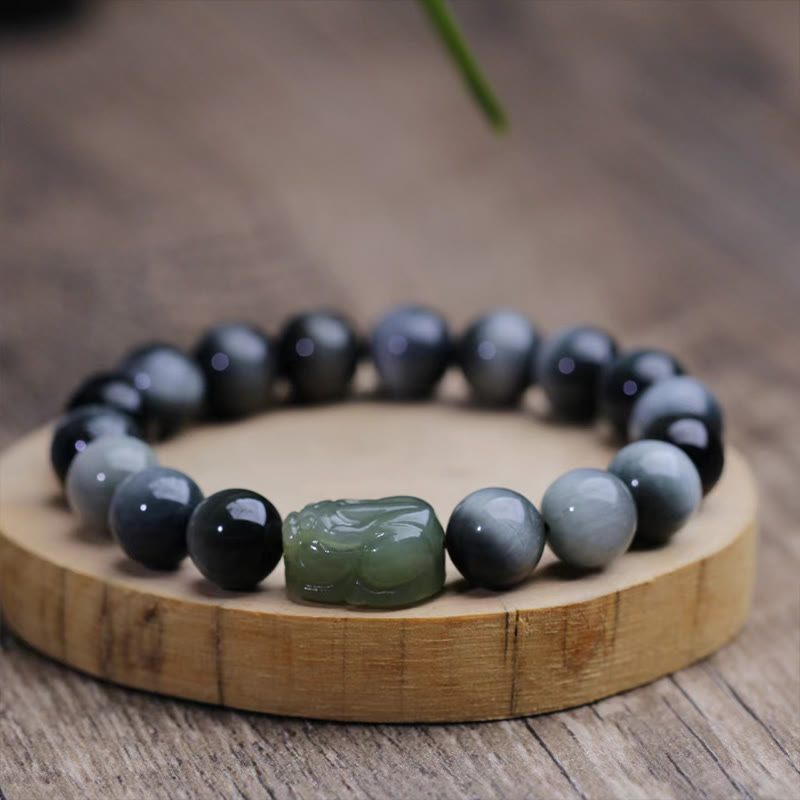 Bracelet de confiance Pixiu en jade Hetian œil d'aigle de 10 mm