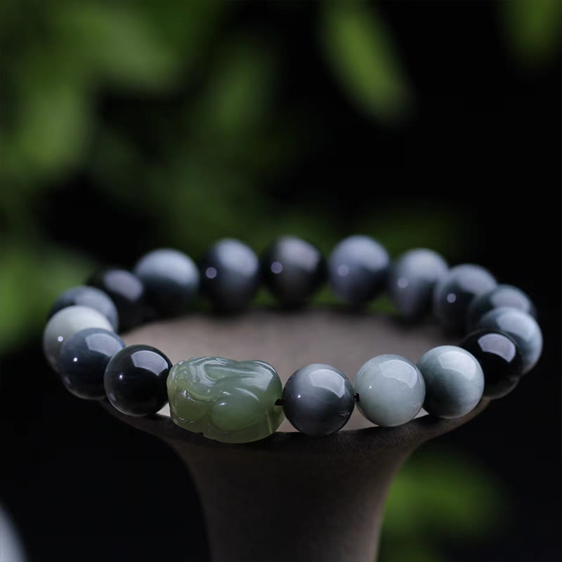 Bracelet de confiance Pixiu en jade Hetian œil d'aigle de 10 mm
