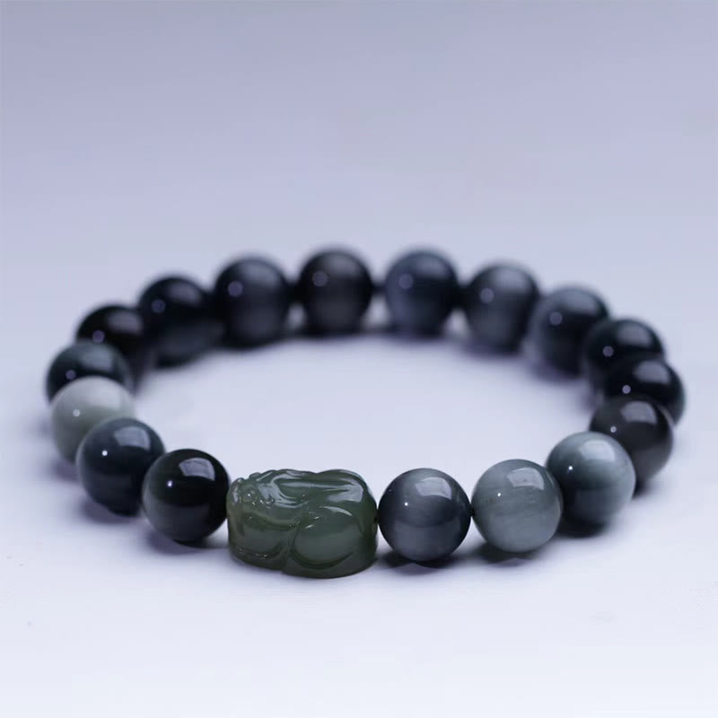 Bracelet de confiance Pixiu en jade Hetian œil d'aigle de 10 mm