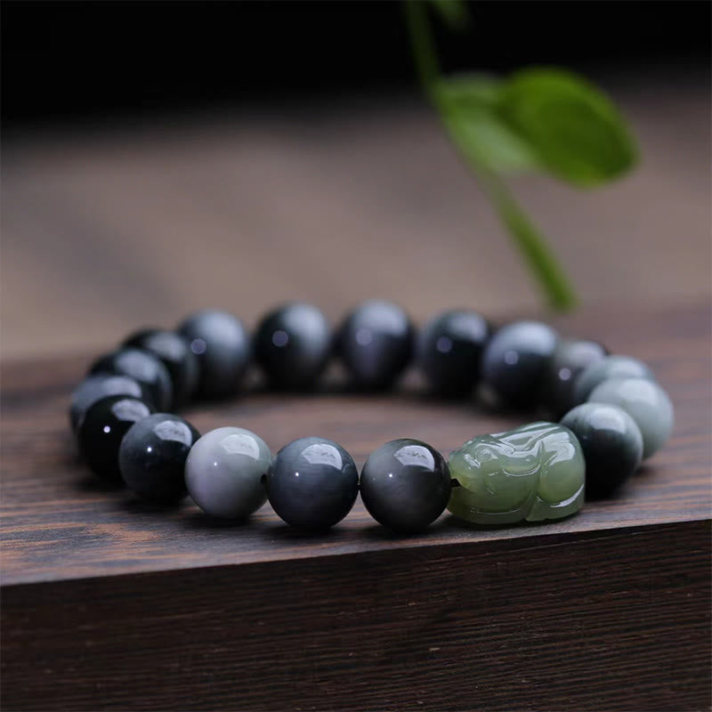 Bracelet de confiance Pixiu en jade Hetian œil d'aigle de 10 mm