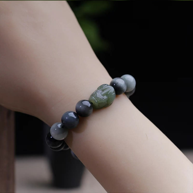 Bracelet de confiance Pixiu en jade Hetian œil d'aigle de 10 mm