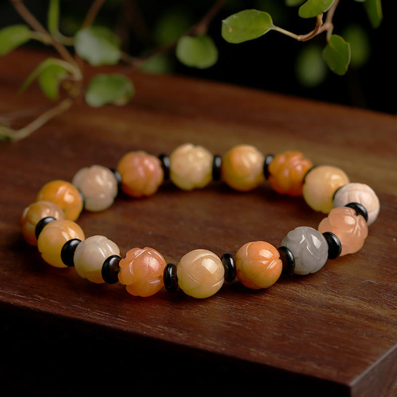 Bracelet porte-bonheur en jade et soie dorée de 10 mm