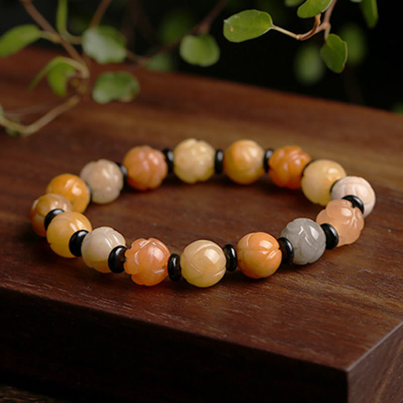 Bracelet porte-bonheur en jade et soie dorée de 10 mm