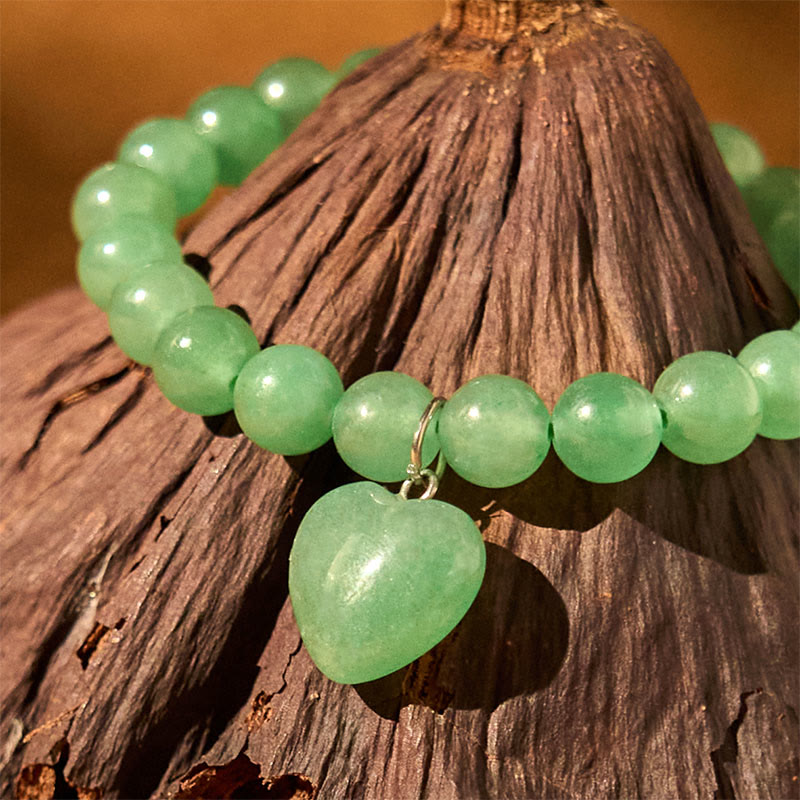 Bracelet d'équilibre en aventurine verte 10 mm avec cœur d'amour