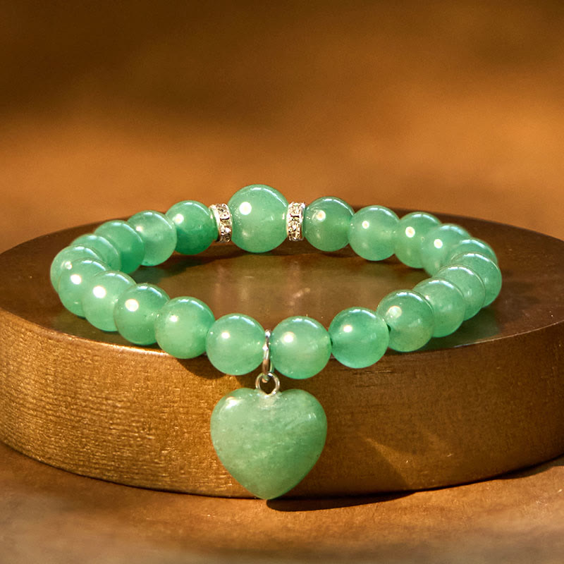 Bracelet d'équilibre en aventurine verte 10 mm avec cœur d'amour