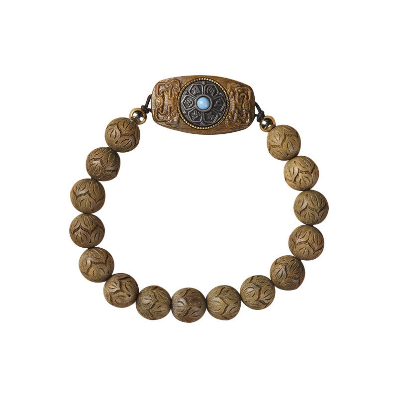 Bracelet Om Mani Padme Hum en bois de santal vert 10 mm