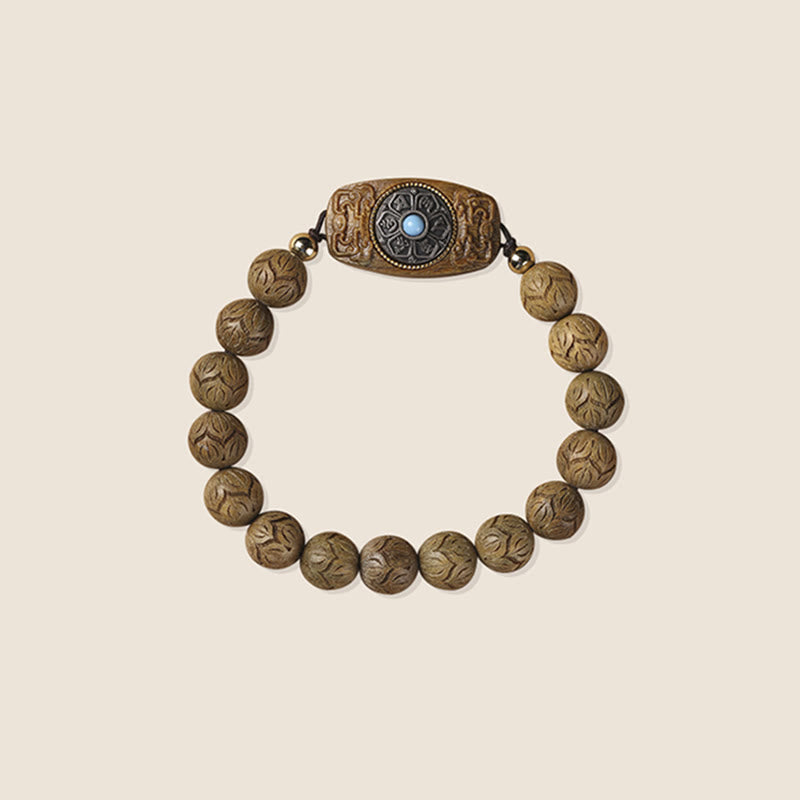 Bracelet Om Mani Padme Hum en bois de santal vert 10 mm