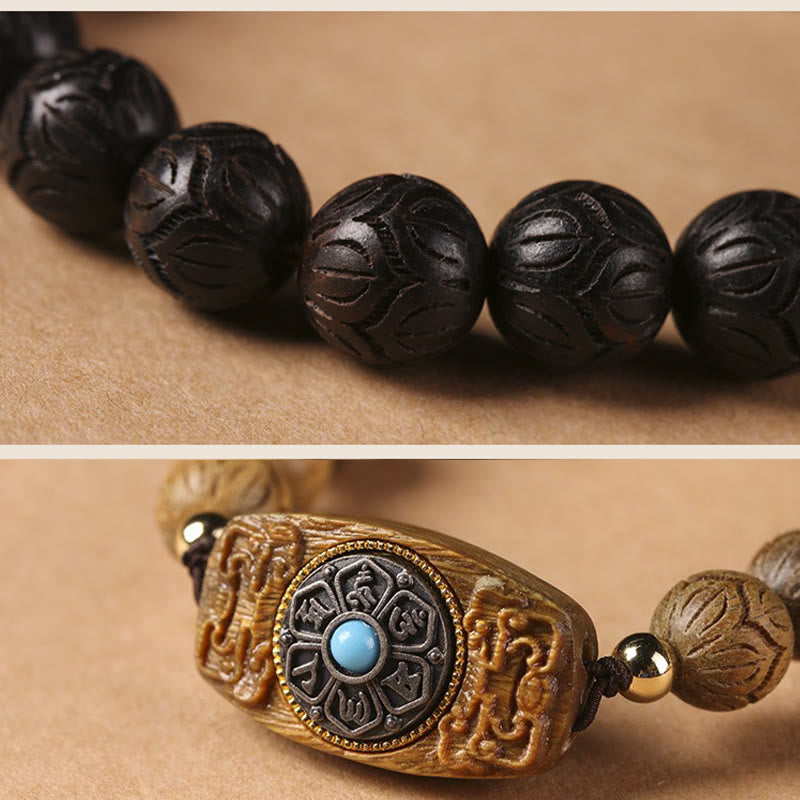 Bracelet Om Mani Padme Hum en bois de santal vert 10 mm