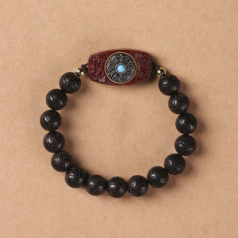 Bracelet Om Mani Padme Hum en bois de santal vert 10 mm