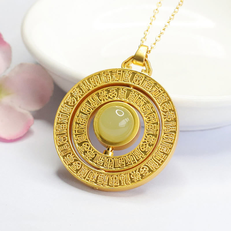 Collier pendentif rotatif en jade Hetian de 10 mm, « Cent bénédictions »