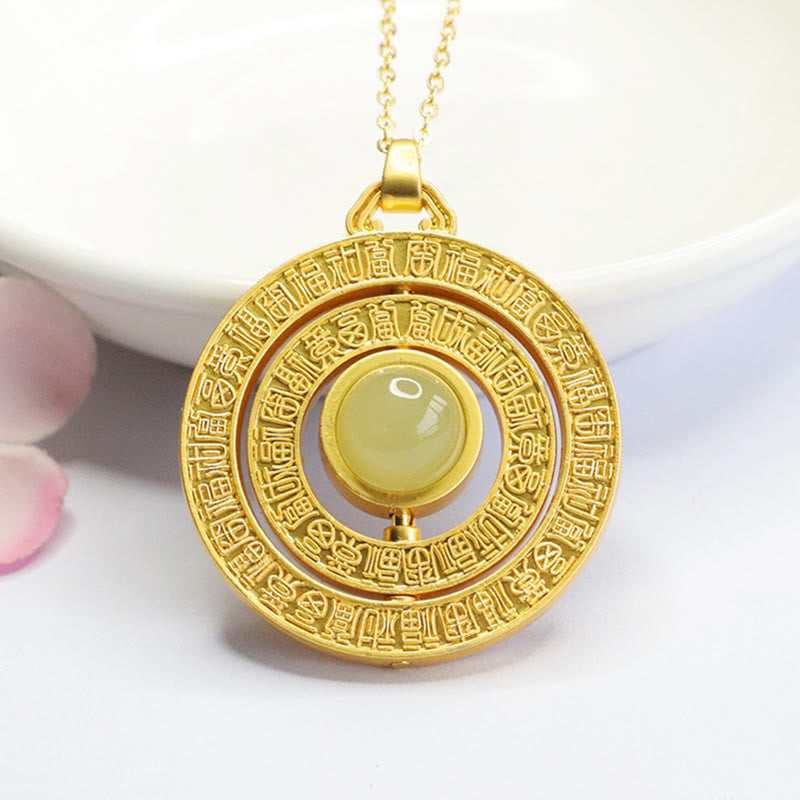 Collier pendentif rotatif en jade Hetian de 10 mm, « Cent bénédictions »
