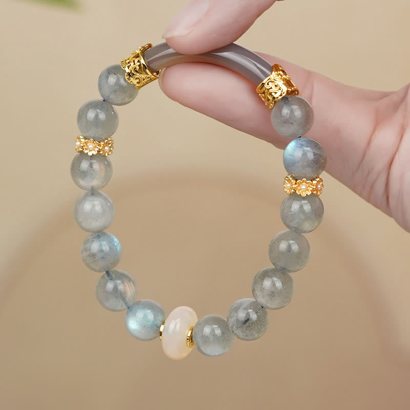 Bracelet de guérison en labradorite et pierre de lune de 10 mm pour le changement