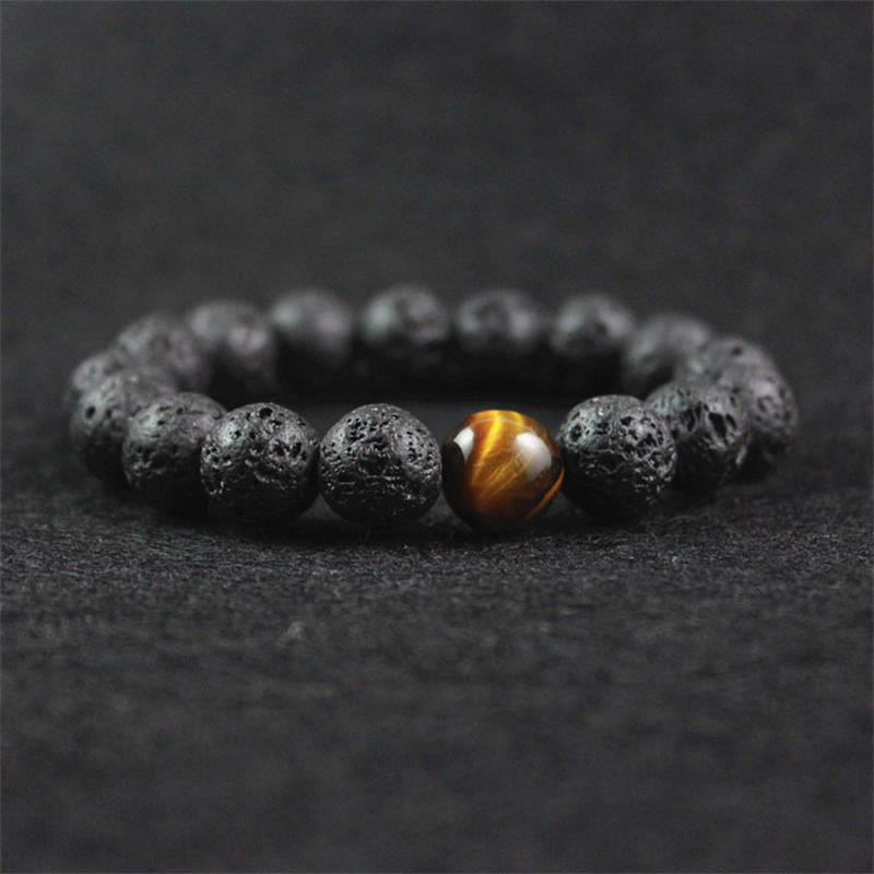 Bracelet de guérison de la paix en pierre de lave œil de tigre de 10 mm