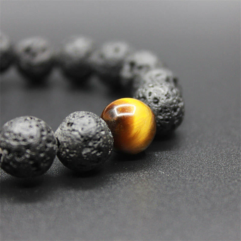 Bracelet de guérison de la paix en pierre de lave œil de tigre de 10 mm