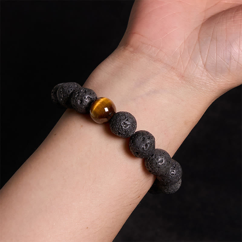 Bracelet de guérison de la paix en pierre de lave œil de tigre de 10 mm
