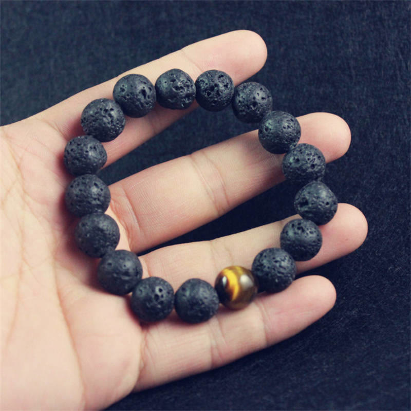 Bracelet de guérison de la paix en pierre de lave œil de tigre de 10 mm