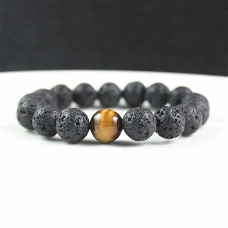 Bracelet de guérison de la paix en pierre de lave œil de tigre de 10 mm