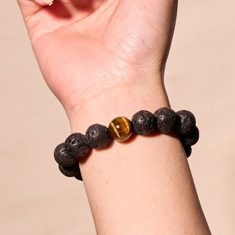 Bracelet de guérison de la paix en pierre de lave œil de tigre de 10 mm