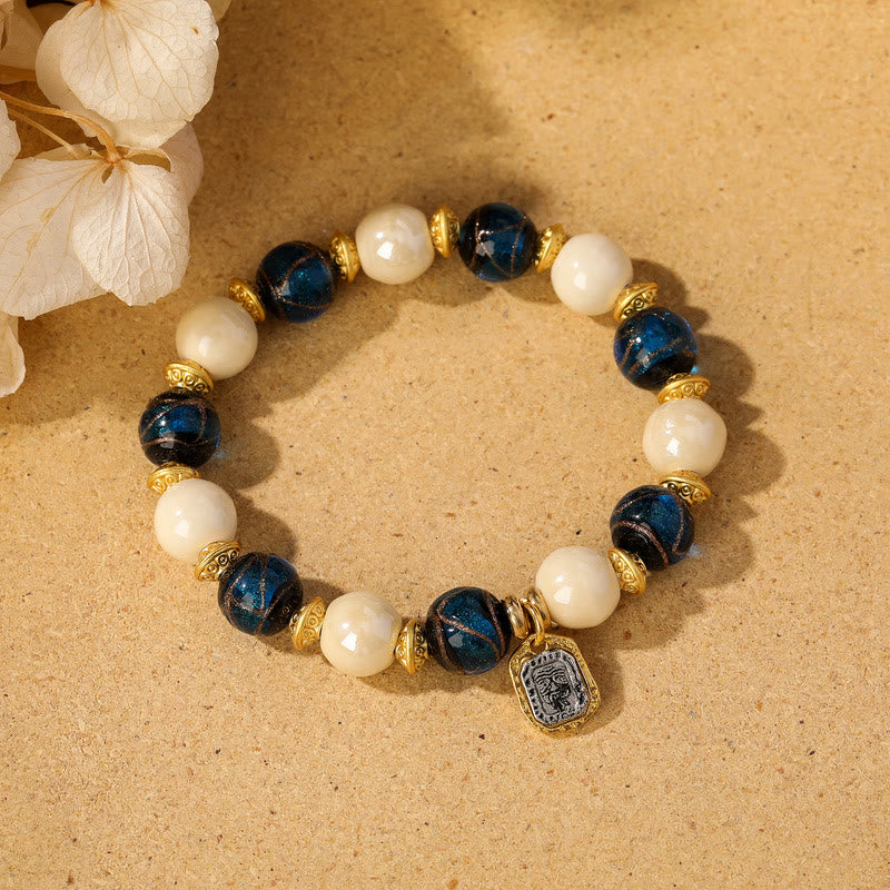 Bracelet de protection spirituelle en porcelaine et verre Liuli de 10 mm