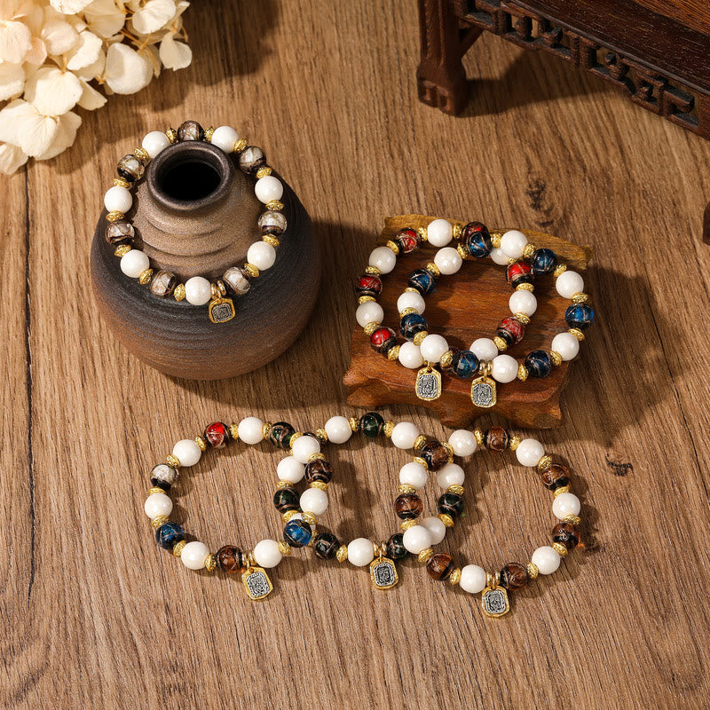 Bracelet de protection spirituelle en porcelaine et verre Liuli de 10 mm