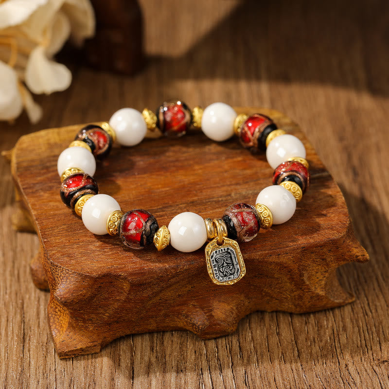 Bracelet de protection spirituelle en porcelaine et verre Liuli de 10 mm