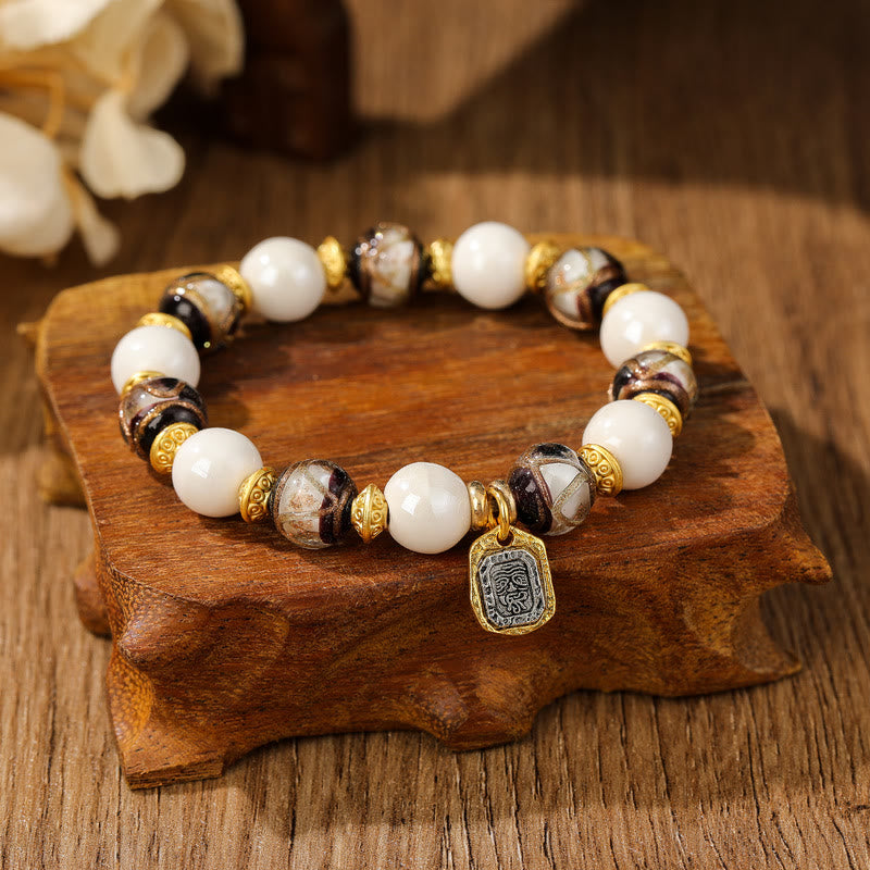 Bracelet de protection spirituelle en porcelaine et verre Liuli de 10 mm