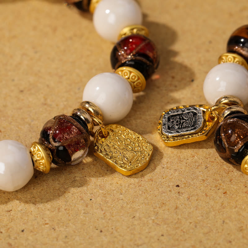 Bracelet de protection spirituelle en porcelaine et verre Liuli de 10 mm
