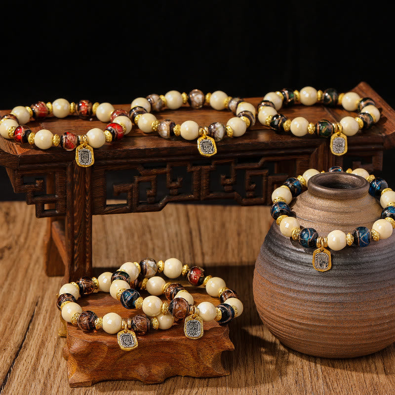 Bracelet de protection spirituelle en porcelaine et verre Liuli de 10 mm