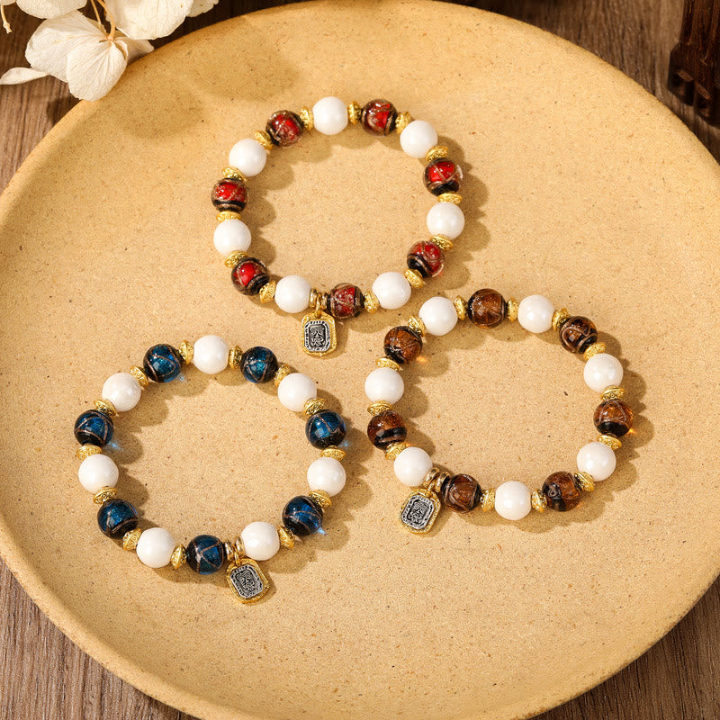Bracelet de protection spirituelle en porcelaine et verre Liuli de 10 mm