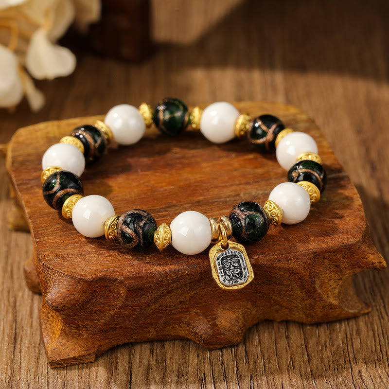 Bracelet de protection spirituelle en porcelaine et verre Liuli de 10 mm