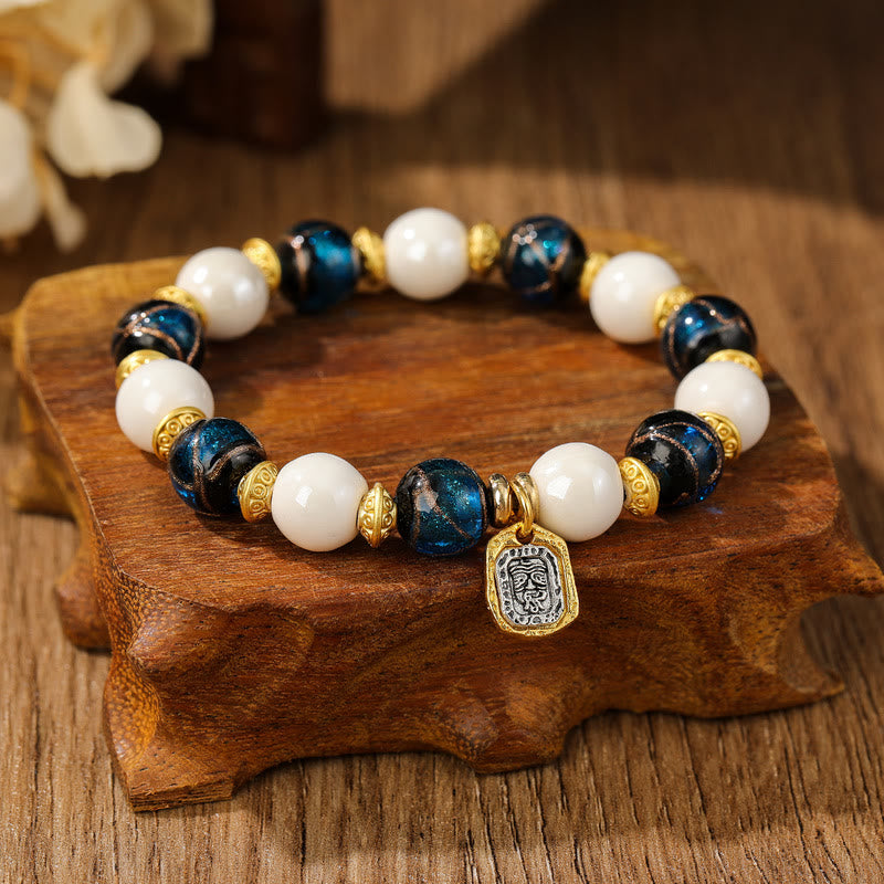 Bracelet de protection spirituelle en porcelaine et verre Liuli de 10 mm