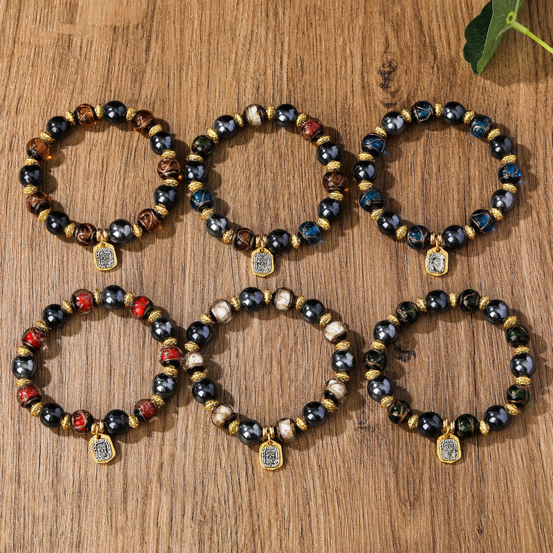 Bracelet porte-bonheur en verre Liuli de 10 mm, symbole de richesse et de Zakiram