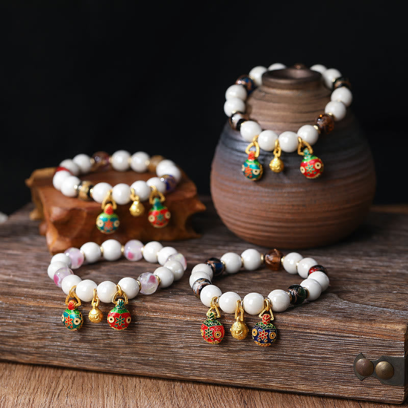 Bracelet à breloques spirituelles en verre Liuli de 10 mm pour la prospérité