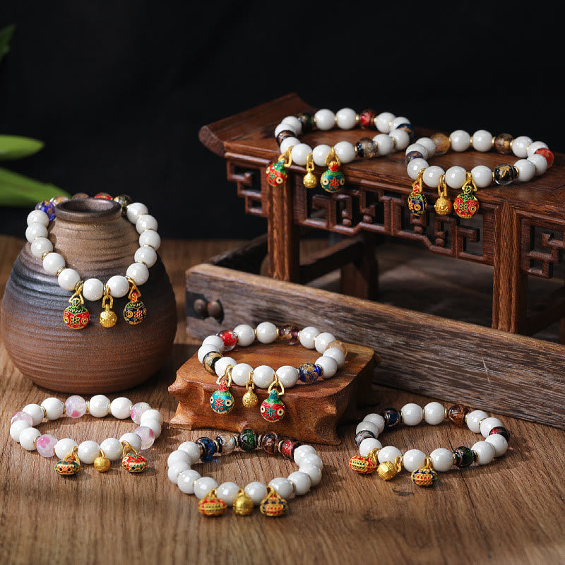 Bracelet à breloques spirituelles en verre Liuli de 10 mm pour la prospérité