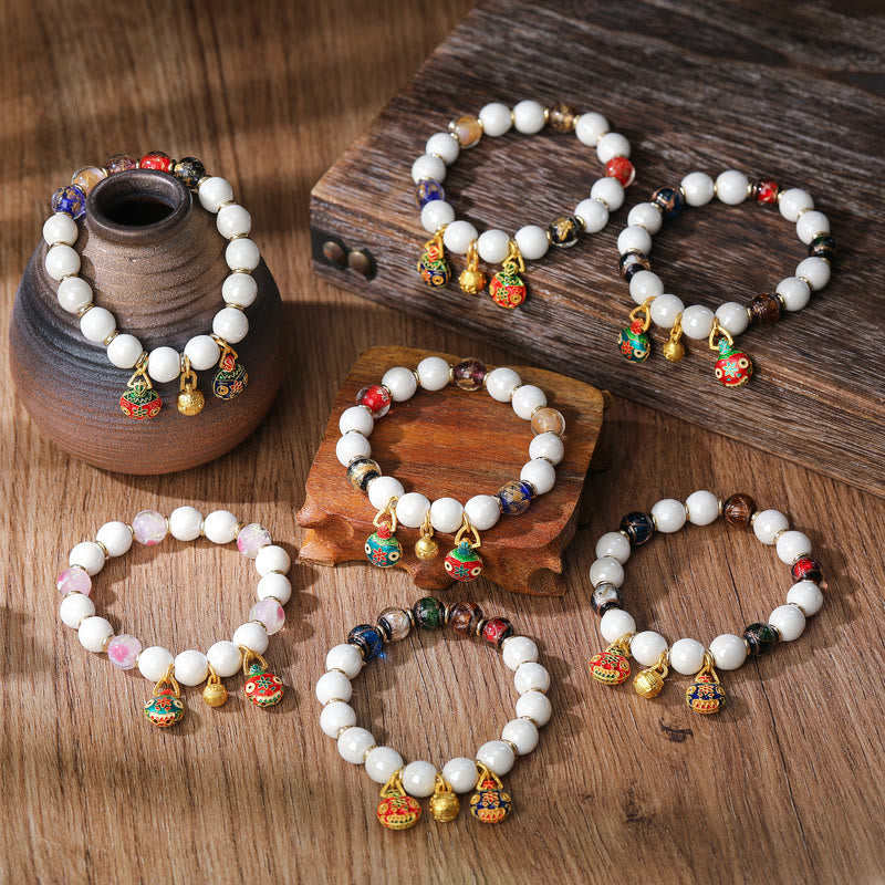 Bracelet à breloques spirituelles en verre Liuli de 10 mm pour la prospérité