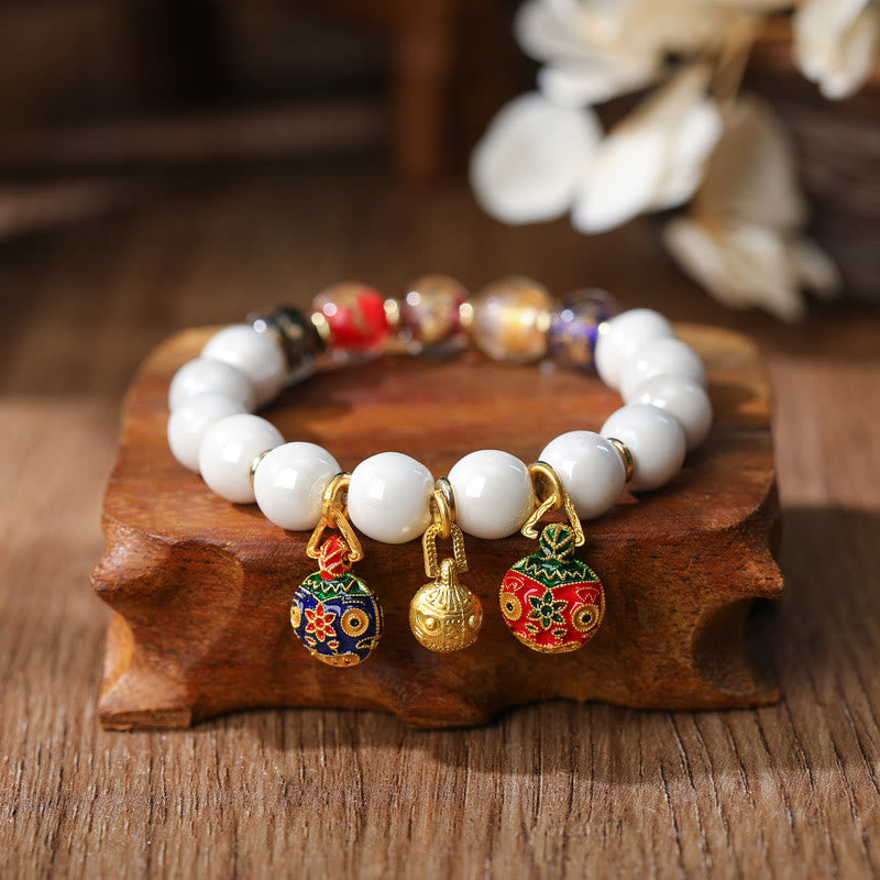 Bracelet à breloques spirituelles en verre Liuli de 10 mm pour la prospérité
