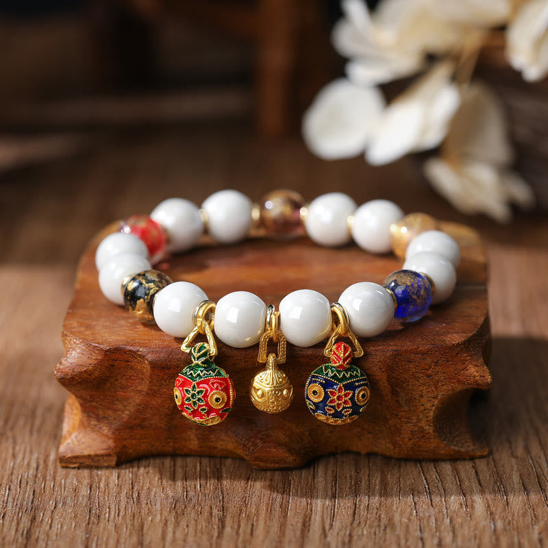 Bracelet à breloques spirituelles en verre Liuli de 10 mm pour la prospérité