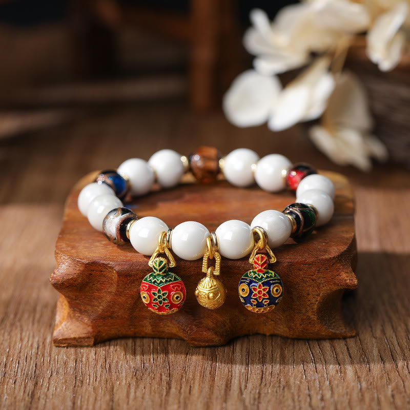 Bracelet à breloques spirituelles en verre Liuli de 10 mm pour la prospérité