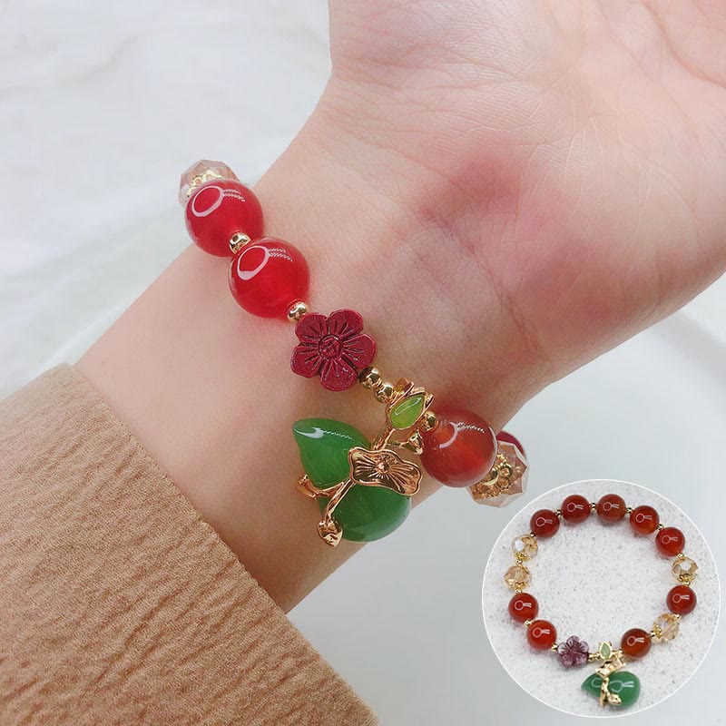 Bracelet de confiance en agate naturelle rouge et verte de 10 mm