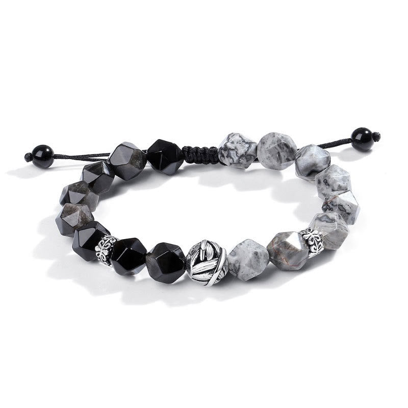 Bracelet de protection naturelle en jaspe gris obsidienne 10 mm