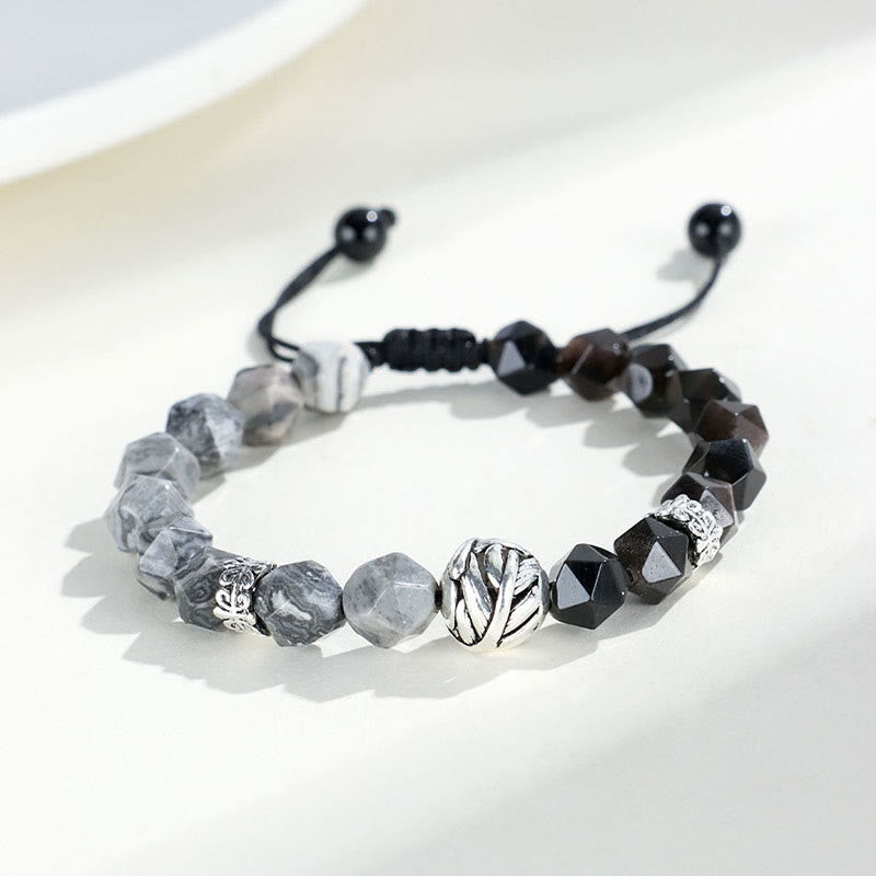Bracelet de protection naturelle en jaspe gris obsidienne 10 mm