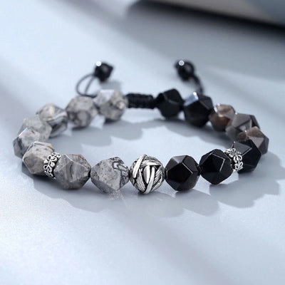 Bracelet de protection naturelle en jaspe gris obsidienne 10 mm